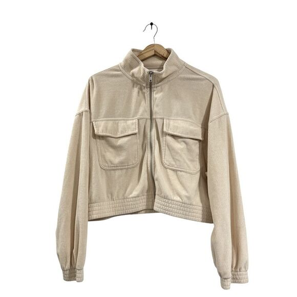 Aerie Groove-On Velour Crop Jacket in Soft Oat EUC - Picture 2 of 5